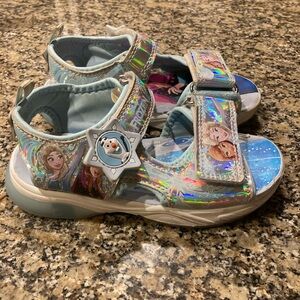 Disney Frozen Elsa & Anna Holographic/Light Blue Light-Up Girls Sandals Size 11